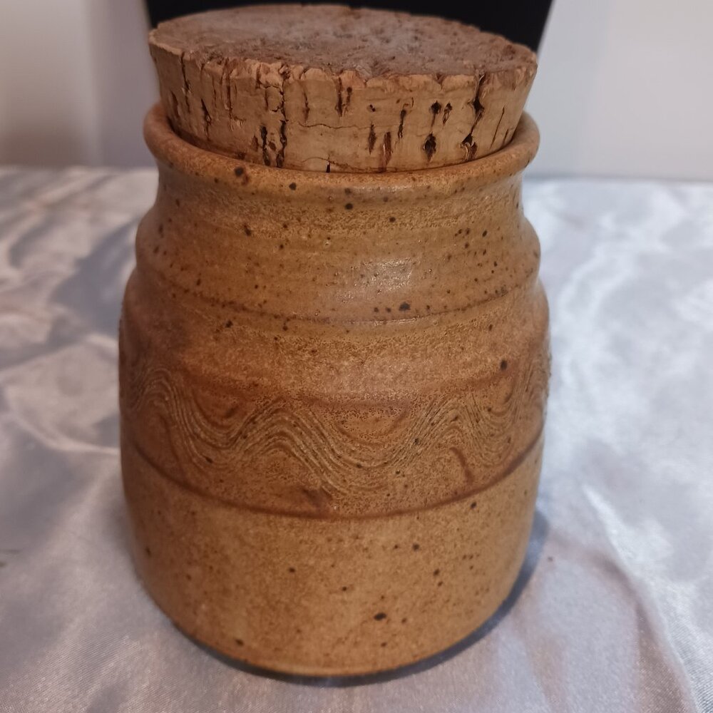 Signed Studio Pottery Jar Canister Cork Lid